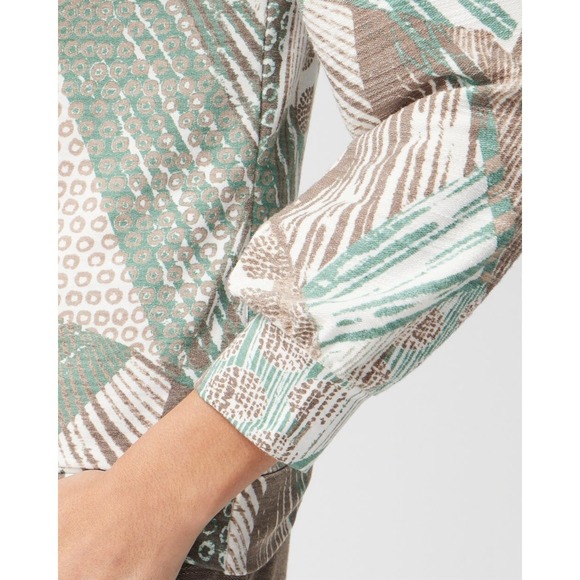 Weekends by Chico's Ray Graph Top 1 M Long Sleeve Printed Casual Alpine Green - Picture 3 of 10